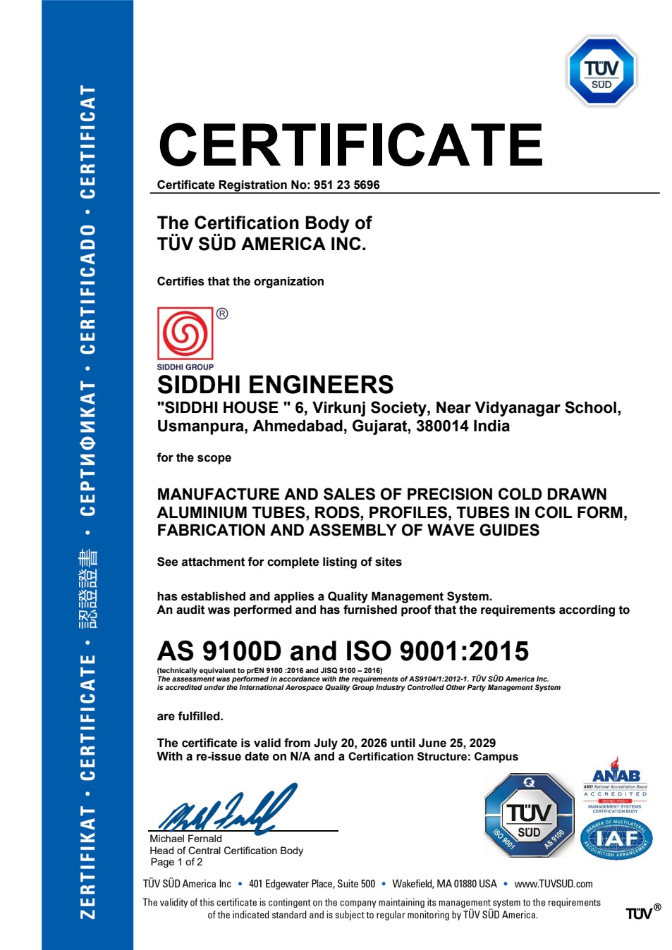 AS 9100D & ISO 9001:2015 - Valid until 25 June 2029